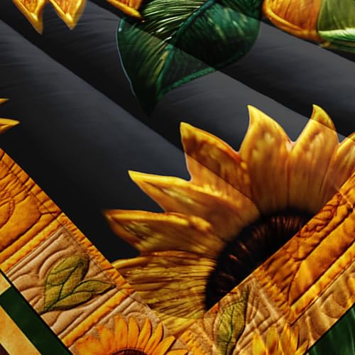 Image of AILONEN Sunflower Bedding Set Full Size- Yellow Green Flower Boho Exotic Comforter Set,3-Piece Kids Girls Women Soft Floral Quilt with 2 Pillowcases