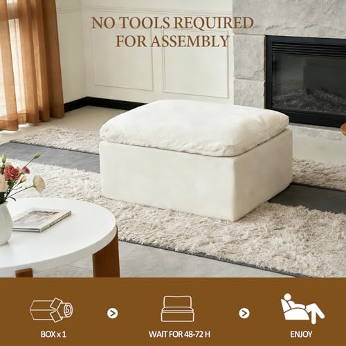 Image of Modular Sectional Sofa Foot Rest for Couch, Modern Cloud Couches Ottoman | Upholstered Boneless Couch Foot Stool for Living Room, Movable, No Assembly Required, Ottoman, Beige