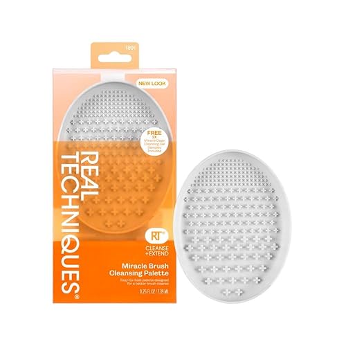 Real Techniques Miracle Brush Cleansing Palette, Makeup Brush Cleaner For Deep Cleaning, Use With Makeup Brush Shampoo, Silicone Ridges & Easy Grip, Includes Cleansing Gel, Cruelty-Free, 3 Count - 2 Piece Set - Real Techniques Miracle Brush Cleansing Palette