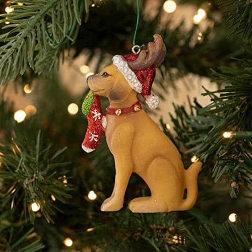 Dog with Hat and Stocking Christmas Tree Ornament Holiday Home Decoration 4" Length - Image 2