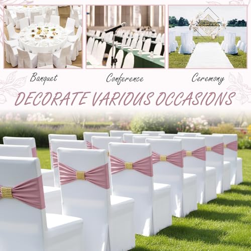 Hahafelt 100 Pack Chair Sashes, Spandex Chair Bows for Party, Dusty Pink by Hahafelt - Used condition - Image 7