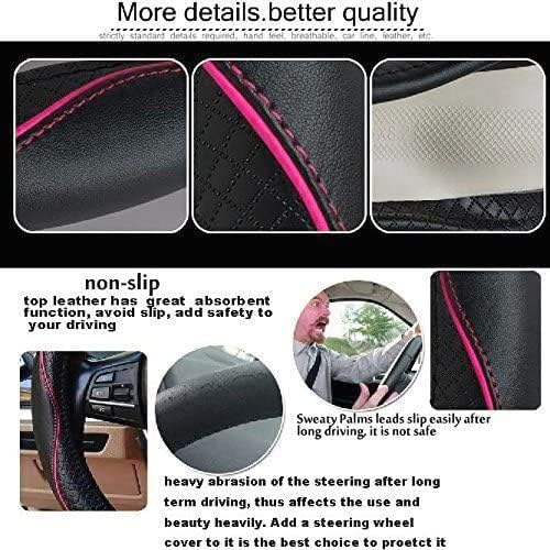 car steering wheel cover, anti-slip, safety, soft, breathable, heavy duty, thick, full surround, sports style (black with pink line)