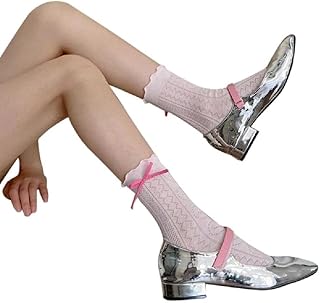 Meias de laço combinando meias de cano médio - Meias de coração oco Meias com acabamento de alface-Lolita Princess Meias respiráveis meias femininas com acabamento de alface - Lolita meias de algodão de verão meias de princesa