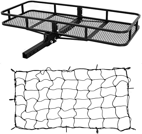 ARKSEN 60 x 25 Inch Folding Cargo Rack Carrier with Nylon Net 500 Lbs Heavy Duty Capacity 2 Inch Receiver Luggage Basket Hitch Fold Up for SUV Pickup Camping Traveling