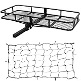 ARKSEN 60 x 25 Inch Folding Cargo Rack Carrier with Nylon Net 500 Lbs Heavy Duty Capacity 2 Inch Rec