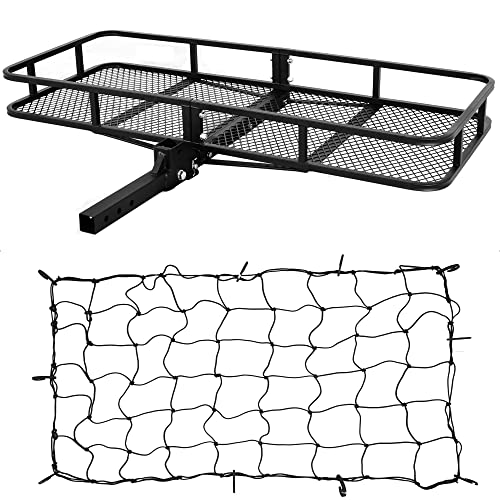 Arksen 60 X 25 Inch Folding Cargo Rack Carrier With Nylon Net 500 Lbs Heavy Duty Capacity 2 Inch Receiver Luggage Basket Hitch Fold Up For Suv Pickup Camping Traveling #TOP8