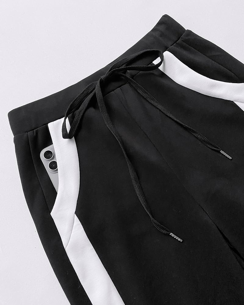 CHICME Womens Sweatsuits 2 Piece Outfits Contrast Striped Half Zip Pullover and Drawstring Waist Sweatpants Tracksuit - Image 7