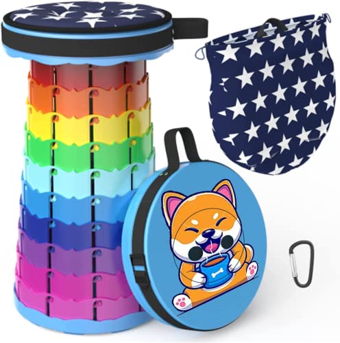 Alevmoom Portable Collapsible Stool With Cushion Telescopic Stool With Painting Retractable Folding Stool Sturdy Capacity 440Ibs, Camping Stool For Outdoor Hiking Garden Bbq With Bag,Carabiner(Puppy) #TOP2