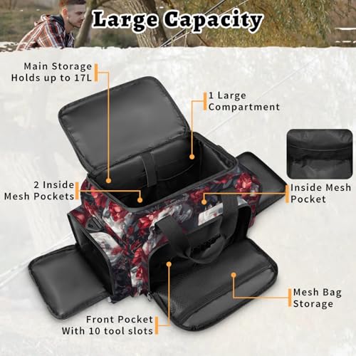 Waterproof Tactical Duffle Bag 25" Carry On Bag for EMT Tear-Resistant Gym Bag with Multi-Pocket & OSHA Reflective Travel Bags for Men Women Elegant Skull Rose4