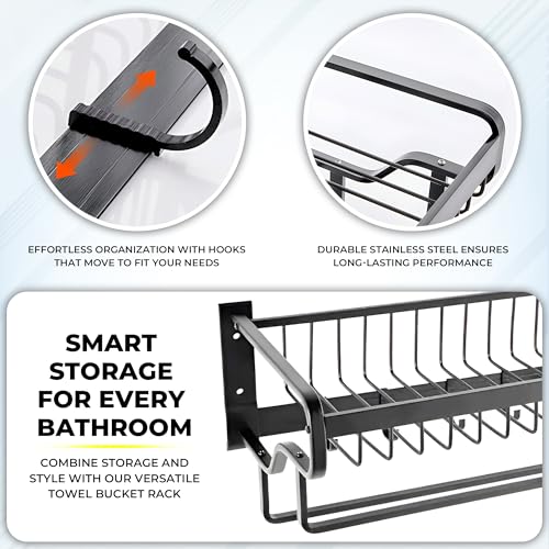 Image of IBELL 56 cm (22-Inch) Towel Rack with Hooks | Towel Rod | Towel Hanger | Bathroom Organizer| Corrosion Resistant, Anti-Peel and Scratch Resistant |