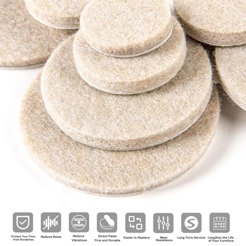 Image of Chair Leg Floor Protectors, 80 Pcs Furniture Felt Pads with Extra Random Sizes | Self-Adhesive, Scratch Resistant & Noise Reduction Pads for Chairs, Tables & Furniture Legs - Beige