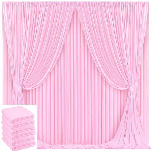 Image of 30x10ft Pink Backdrop Curtain for Wedding Parties Wrinkle Free Fabric Light Pink Drapes Backdrop Decoration for Baby Shower Birthday Photography Decoration 6 Panels, 5ft x 10ft