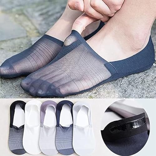 5 Pairs Ice Silk No-Show Socks Set,Ice Silk Invisible Breathable Ultra Low Cut Anti-slip Socks Set2