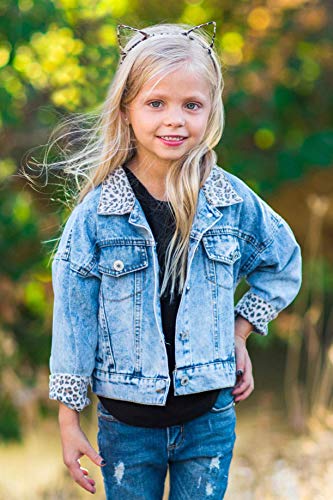 Hnyenmcko Toddler Baby Girls Denim Jacket Leopard Print Collar Button Down Coats Spring Autumn Outwear (Denim Blue, 3-4 Years) #TOP1