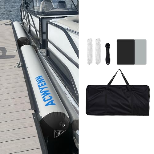 ACWYENN Inflatable Boat Bumpers for Docking Large Inflatable Boat Dock Fenders and Bumpers for Fishing Boat Pontoon Boat Yachts and Jet Ski (10x18 Grey-Black)