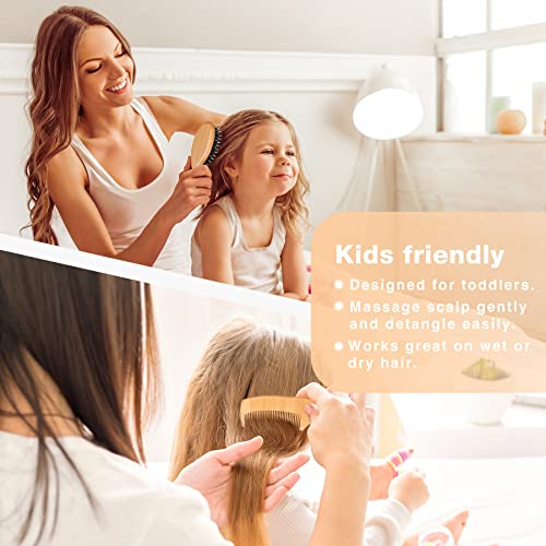 Toddler Hair Brush And Comb Set - Mini Boar Bristle Hairbrush For Thick Curly Thin Wet Or Dry Hair Detangle Massage Add Shine, Pocket Travel Small Paddle Hair Brush And Comb Set For Kids #TOP2