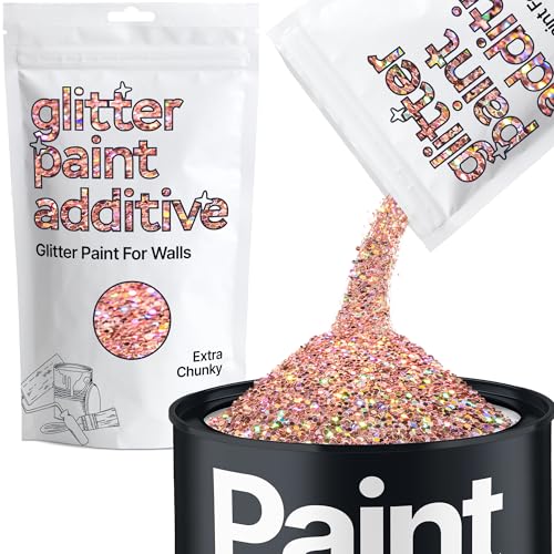 Rose Gold Holographic Glitter Paint Additive Extra Chunky 100g for Adding Sparkle to Paints & Varnish | Paint Walls Sparkly Add to Emulsion, Acrylic or Lacquer Indoor | Hemway