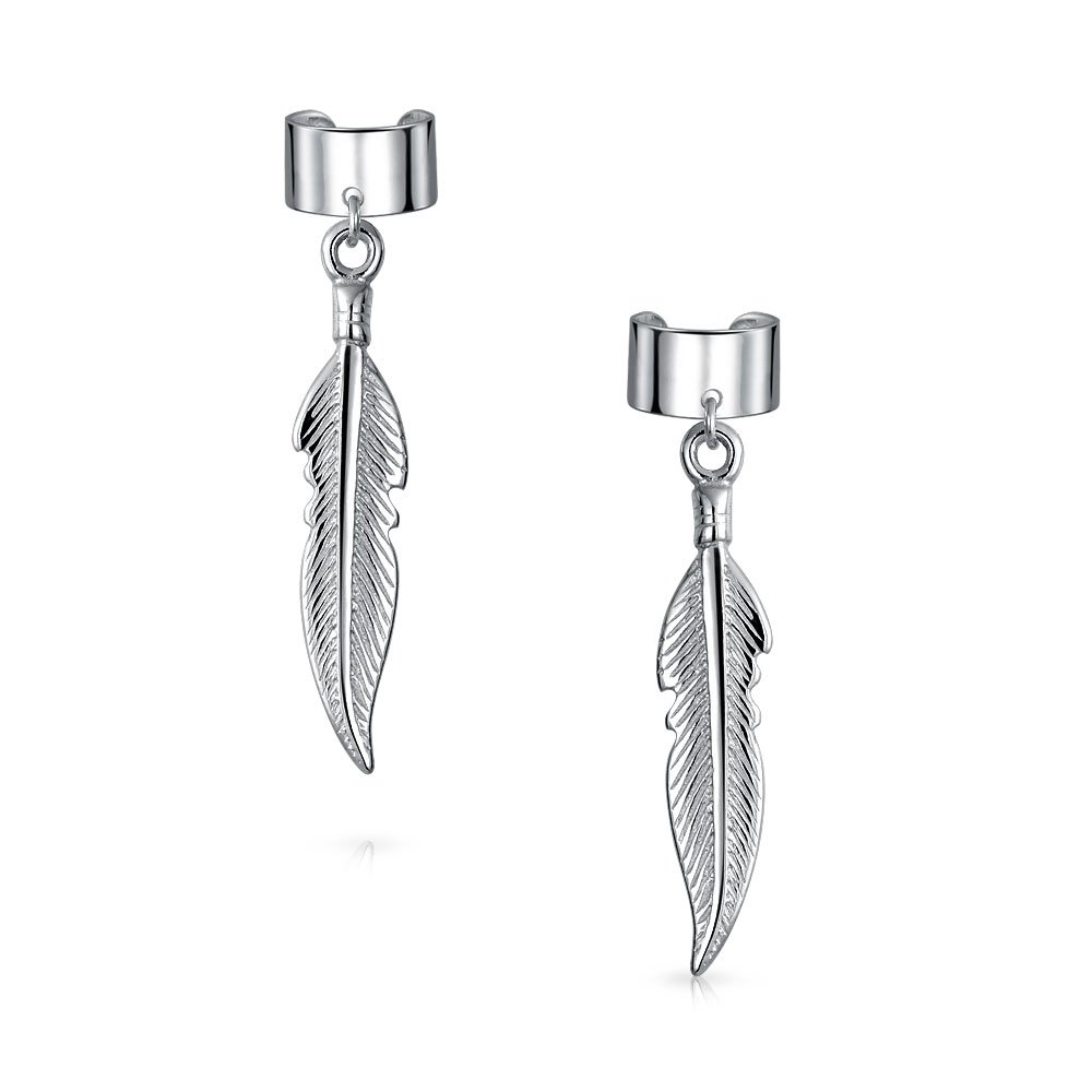 Joyería Occidental Pendientes Colgantes De Hoja De Pluma Nativa Americana Para Cartílago De Oreja Lóbulo De Oreja Y Hélice Pendientes De Cadena De Envoltura De Oreja Y Puño En Plata Esterlina .925