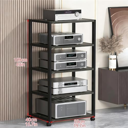 4-Tier Movable AV Media Stand, Adjustable Stereo Rack for TV & Audio Equipment, Reinforced Steel Entertainment Center, Easy Assembly, White, 50x40x89cm