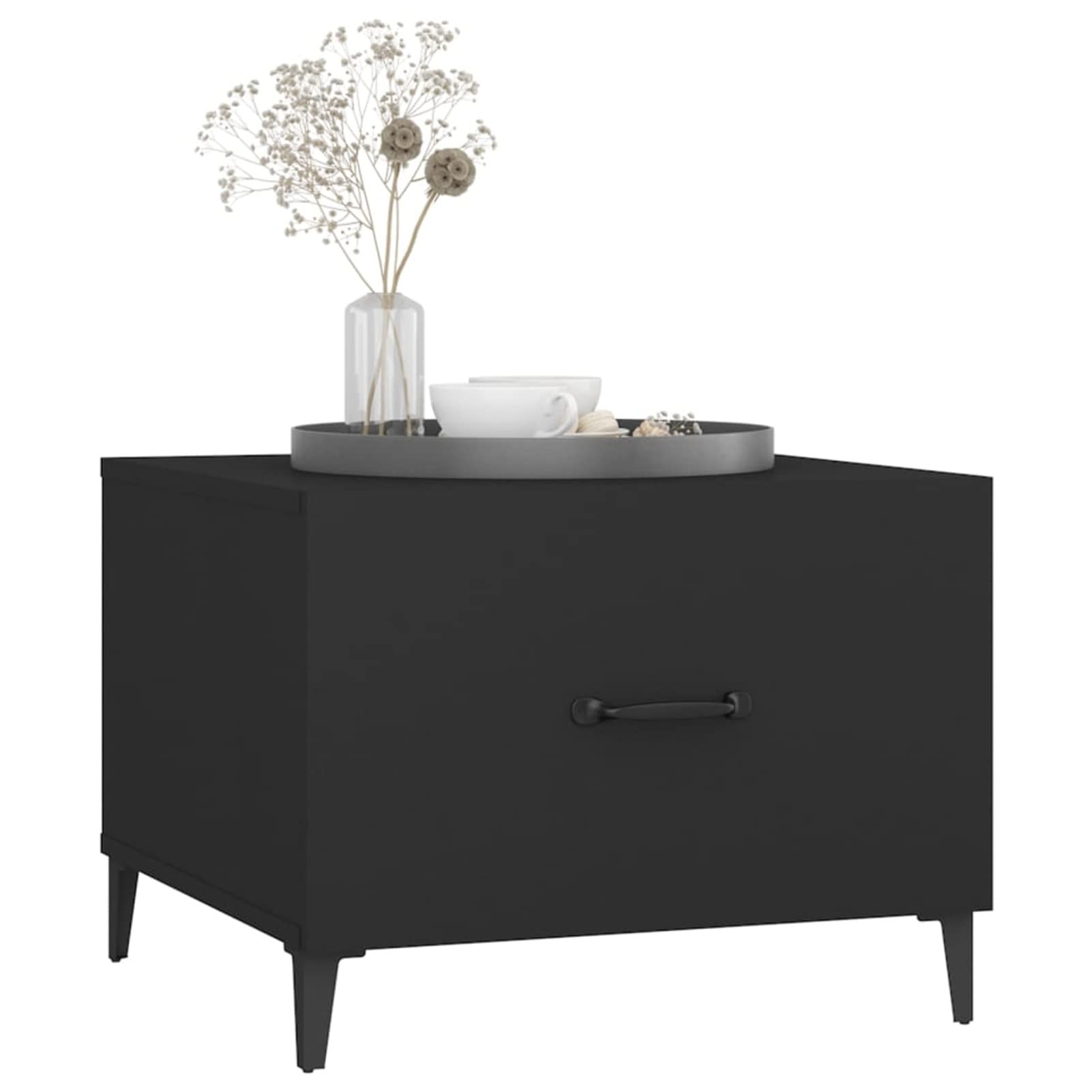 Homgoday Lot de 2 tables basses avec pieds en métal pour salon, salle de réception d'invités, chambre à coucher et mobilier de bureau Noir 50 x 50 x 40 cm