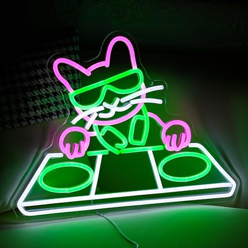 Image of Cat DJ Player Neon Sign Dimmable DJ Player Led Neon Light for Wall Decor USB Powered Cool Neon Light Sign for Bar Party Man Cave Bedroom Art Wall Decoration
