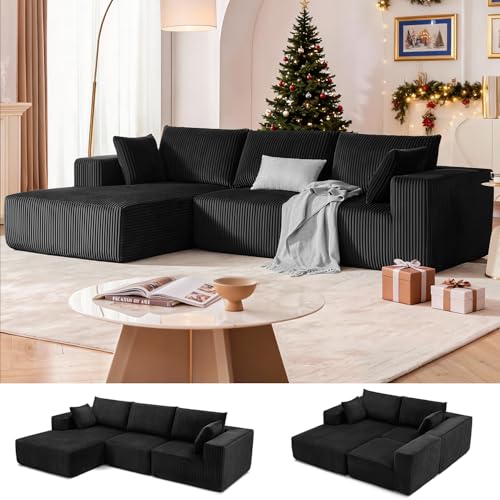 108” Modular Sectional Sofa, Cloud Sectional Couch with Deep Seat, Modern Modular L-Shape Sofa Couch with Chaise,Upholstered Boneless Couches for Living Room Bedroom (Black, Left Facing Chaise)