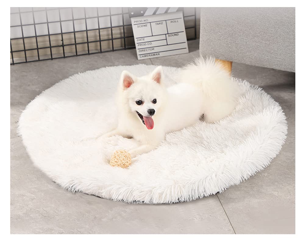 DAIHAN Soft & Warm Dog mats, Kennel mats, Winter Warm Fluffy Pet Blankets litter mats Cat mats Round Plush Mattress Cushion Pad Sleeping Bed Mat for Crate White 40cm