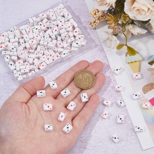 DICOSMETIC 200Pcs Polymer Clay Rectangular Beads, White, Playing Card Pattern, 9mm x 7mm x 4.5mm, Craft Bead - Image 3