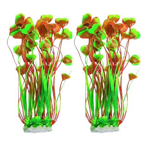 Image of DSkoiph Artificial Plants Decoration Ornament for Fish Tank Aquarium Plastic Plants Tall 16 inch 2 Pack (Red)