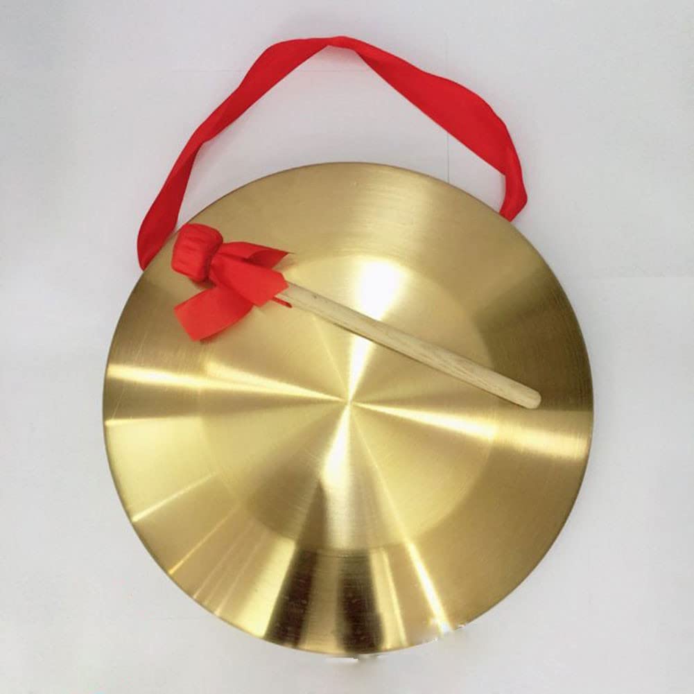 instrumento de percusión chino gong de bronce, Gong auténtico Mini gong Gong pequeño Gong de sobremesa 15 cm Platillos de latón con martillos redondos Carillones Woodstock(25cm)