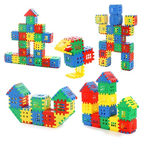Image of Gambit Bulid Structures Interlocking Play Mat Building House Blocks Set (200 Pieces) Smart Activity Fun and Learning Train Blocks for Kids - Multi-Color