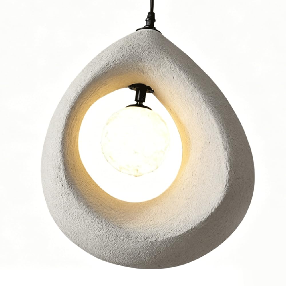 ESIYUVO American Country Bar E27 Pendant Lights Creative Hollowed-Out Pebble Hand-Sculpted Hanging Lamp Multi-Color Polystyrene Single Head Lighting Fixture for Kitchen Island Dining/Living Room