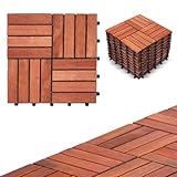 10 PCs Interlocking Deck Tiles 12x12 inches, Waterproof All Weather Wood Decking for Porch Flooring, Outdoor Patio Wooden Floor Tiles, Balcony Floor, Easy Snap Lock, Teak