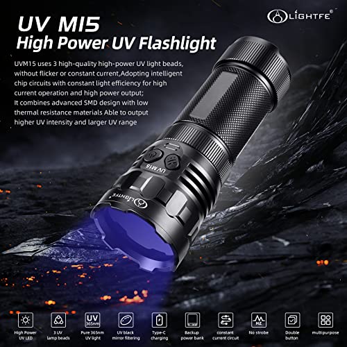 Lightfe 20000Mw Output 365Nm Uv Light Flashlight Utilizes Lg Led Sources 3In1, Equips With Special Filter Lens, Apply For Medical, Chemical, Bioinstrumentation, Rock And Mineral #TOP5