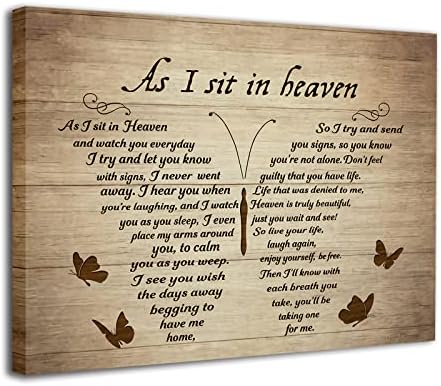 Butterflies Vintage Canvas Wall Art Canvas As I Sit in Heaven and Watch You Everyday Poem Painting on Canvas Wooden Background Rustic Inspirational Quotes Wall Art Paintings Quotes Poem Room Decoration For Living Room Kitch Wall Hanging Paintings No Frame (16" x 24")