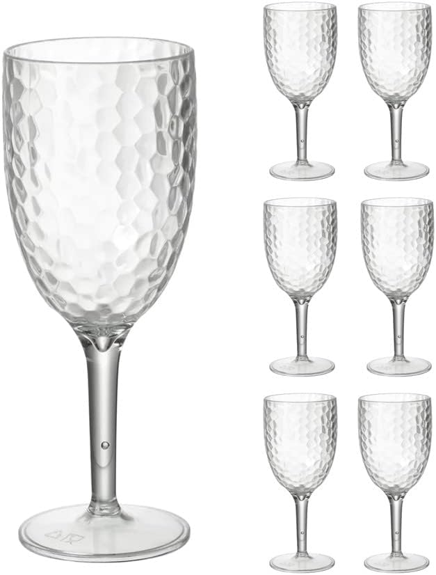 Large Wine Glass Plastic Glasses Reusable 400ml Also Used for Drinking Sherry and Gin and Has A Dimpled Wine Set Effect (Set of 6) (Pack of 6) (6)