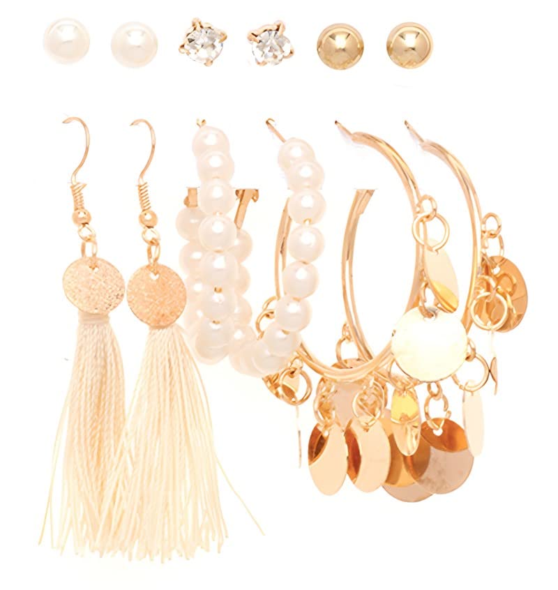 Image of ANNACREATIONS Stylish combo of pearl stud hoop earrings set for Women Girls