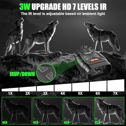 GlobalCrown Nachtsichtgerät,Fernglas mit nachtsicht für Erwachsene mit 10x Zoom & 7 Stufen Infrarot nachtsichtgeräte für Fotos und Videos,Nachtsichtfernglas für Jagd,Wildtierbeobachtung und Camping