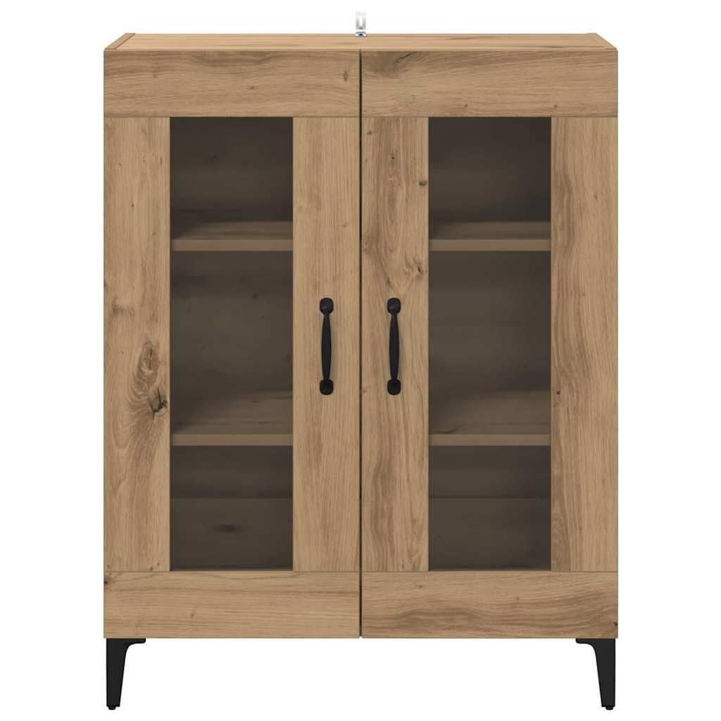 Buffet classique en bois et fer avec vitrine et portes en verre, buffet blanc avec espace de rangement et portes en verre, en bois avec vitrine