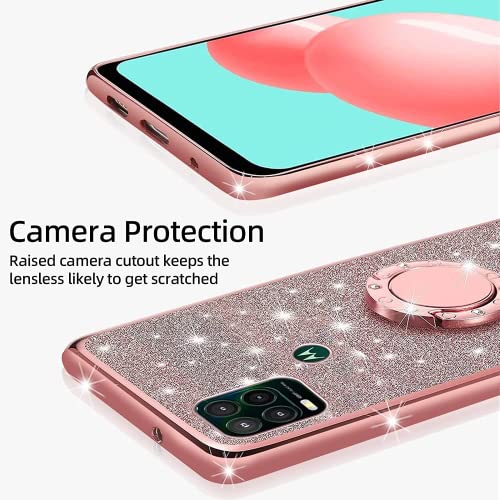 For Moto G Stylus 5G (2021) Case Cute Luxury Glitter Slim Silicone Tpu Phone Case For Girls Women, Diamond Ring Kickstand Bumper Shockproof Drop Protection Cover For Motorola G Stylus 5G - Rose Gold #TOP4