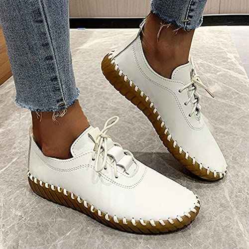 Hbeylia Vintage Dress Oxfords For Women Ladies Fashion Retro Leather Round Toe Lace Up Slip On Flats Fashion Sneakers Rubber Sole Anti Skid Play Sneakers Dressy Slip-On Loafers For School Uniform4