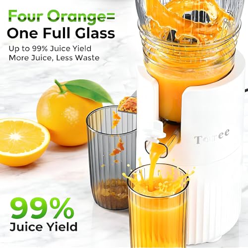 Image of Toree Juicer Machine, 105 mm Feed Chute Slow Cold Press Juicer for Fruits, Vegetables, Nut /coconut milk, sorbet, Easy to Clean, 200W motor-heavy duty -1 Year Replacement warranty-White
