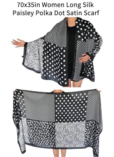 70x35in Women Long Silk Paisley Polka Dot Head Hair Satin Scarf Wrap Summer Boho Floral Lightweight Shawl Travel Beach2
