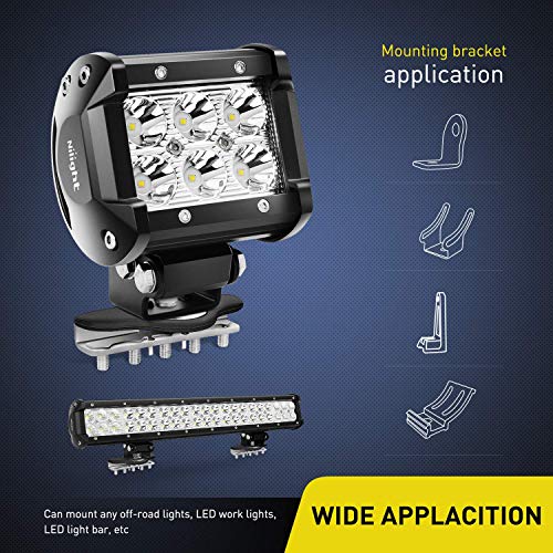 Image of Nilight 90025B Led Light Bar Mounting Brackets 2pcs Universal Hood Led Work Light led Pods Mount Bracket Clamp Holder for SUV Truck Off Road Installed No Need Drilling, 2 Years Warranty,Black