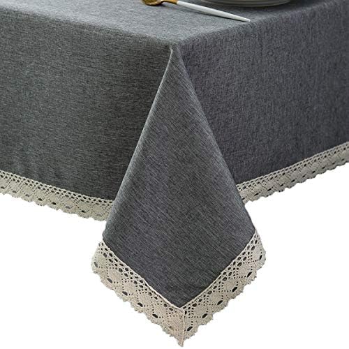 EHouseHome Faux Linen Tablecloth with Lace Trim - Waterproof/Spill Proof/Stain Resistant/Wrinkle Free/Oil Proof - for Banquet, Parties, Dinner,Kitchen,Wedding,Coffee,Holiday,Grey Square 70X70Inch
