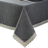 EHouseHome Faux Linen Tablecloth with Lace Trim - Waterproof/Spill Proof/Stain Resistant/Wrinkle Fre