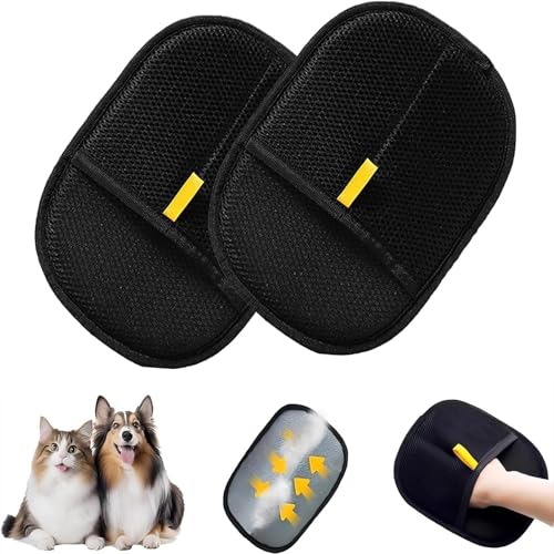 2 Pcs Pet Hair Remover Glove,Hair Removal Gloves for Dogs, Efficient Grooming Tool for Removing Loose Hair from Pets and Furniture, Made of Premium Material (Black)