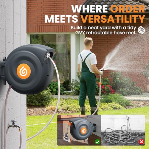Retractable Garden Hose Reel 100ft, 1/2" Reinforced Leak-proof Water Hose With 10-Pattern Nozzle, Slow Rewinding, UV Resistant, Durable Brass Fittings, 3-Layer PVC, 180 Swivel Bracket