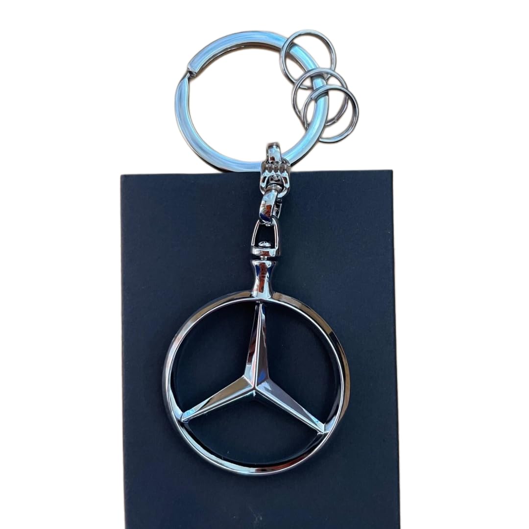 Mercedes-Benz, Llavero Bruselas, plateado, de zinc fundido a presión con varias anillas pequeñas. Producto Oficial Collection.