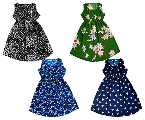 Image of IndiWeaves Kids Girls Crepe Printed Frock Dress for Girls - Regular Fit [Pack of 4] Multicolor6